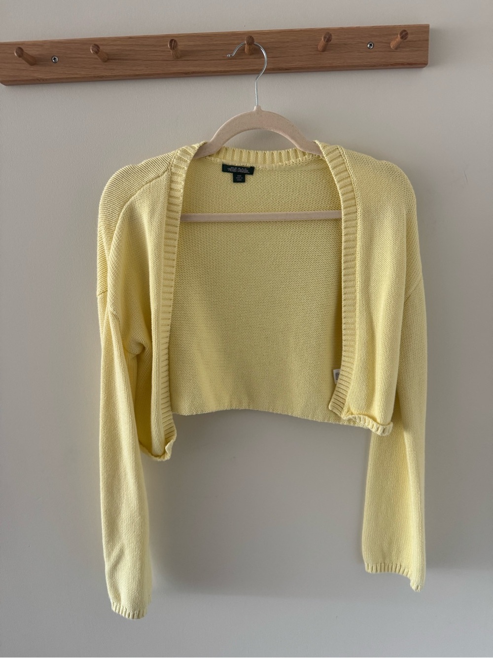 Yellow Cropped Open-Front Women's Cardigan